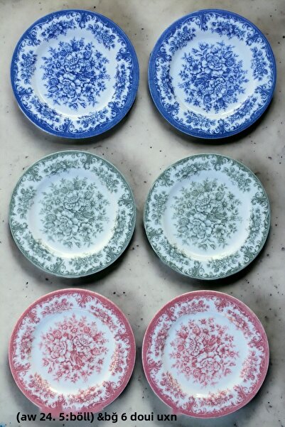 Pinkev Porcelain 3 Colors Rosabella 24,5cm Serving Presentation Plate Set for 6 People