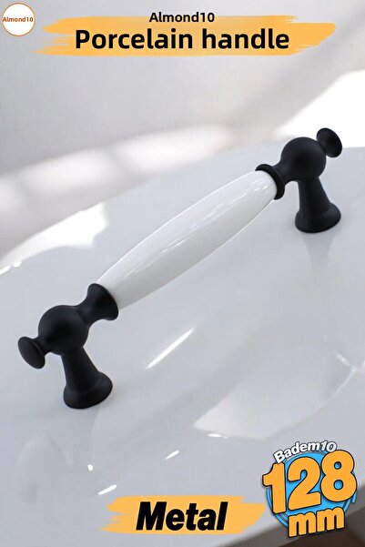 Badem10 Arnas Mâner Porțelan 128 Mm Mobilier Bucătărie Sertar Dulap Dulap Ușă Mânere Mâner Mâner Negru