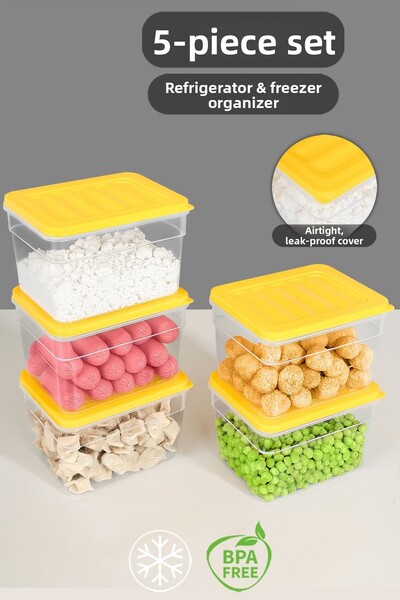 Meleni Home 5-Piece Compatible Deep Microwave Organizer Set - Food Food Storage Container 1100ml Yellow