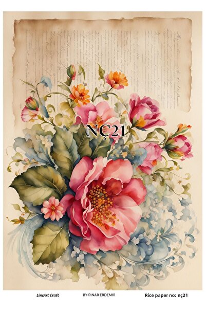 LİNEART Nostalgic Flowers Series Brass Decopage Paper 30X42Cm No:Nç21