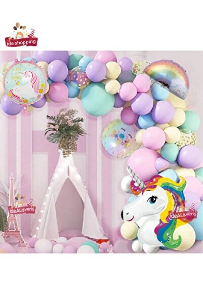 Bkmc Concept curcubeu cu tematică unicorn - Set de baloane și sărbători Macaron