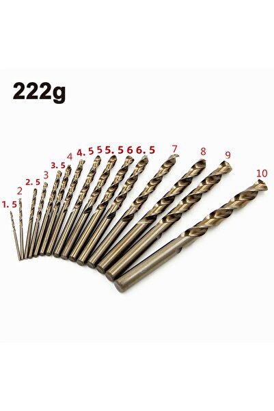 Choice 15 قطعة مثقاب ملتوي 15 قطعة M35 كوبالت تحتوي على مثقاب ملتوي مستقيم الساق أصفر محمص بسرعة عالية 1.5-10 مم