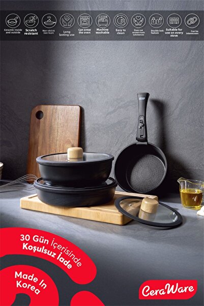 Ceraware Hona Daily 9-Piece Ceramic Nonstick Pots and Pans Set - Detachable, ...