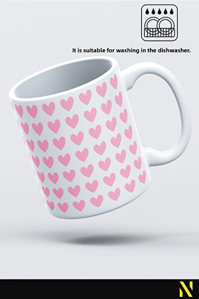 nilizma Pink Heart Patterned Colorful Mug Cup – 330 ml Mug | Stylish and Durable Design