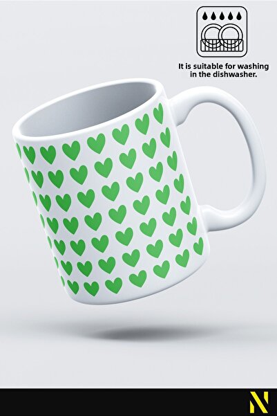 nilizma Green Heart Patterned Colorful Mug – 330 ml Mug | Stylish and Durable Design