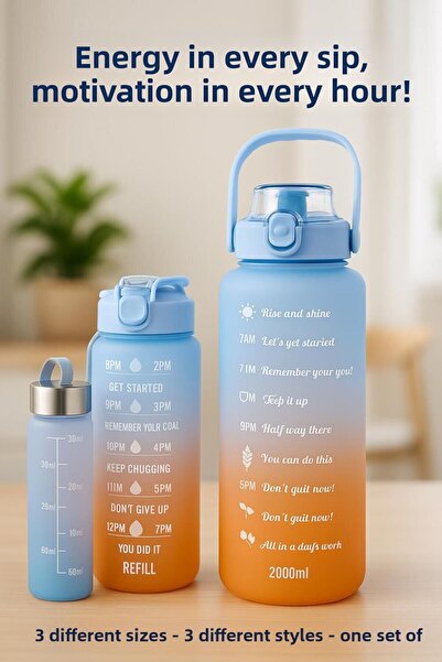 jetlegelsin Set of 3 Motivational Water Bottles - Daily Sports Camping Water ...