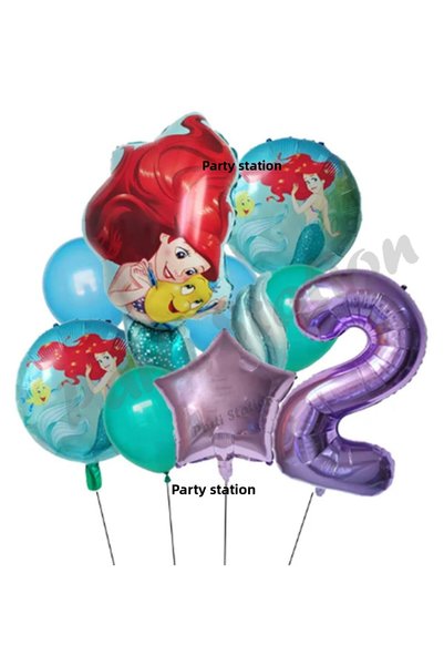 Parti Station Ariel 2 Years Old Purple Color Mermaid Balloon Set - Little Mer...