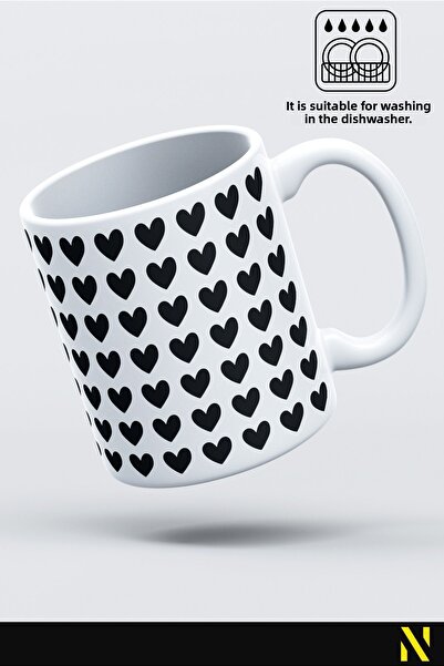 nilizma Black Heart Patterned Colorful Mug – 330 ml Mug | Stylish and Durable Design