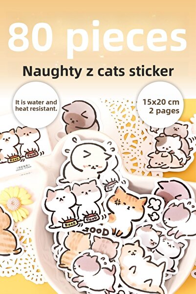 Grafikup مجموعة ملصقات القطط المشاغب المكونة من 80 قطعة - ملصق زجاجة مياه للك...