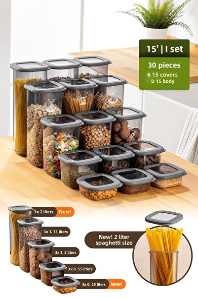 Vienev Lux 15-Piece Airtight Food and Spice Storage Set - Anthracite