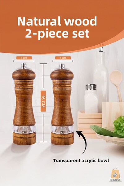 ebulduk Natural Wood Pepper Salt Coffee Spice Grinder Wooden Mill Salt Shaker Pepper Shaker 2 Pieces