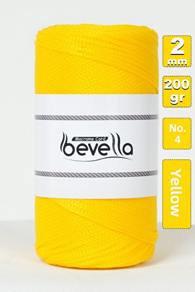 Bevella Macrame Cord 2 мм - 200 гр. Жълт полиестерен макраме конец и декорати...