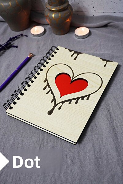 markcat Heart Pattern Wood Door Notebook - 120 Pages Dotted Agenda A5 Size for School Library