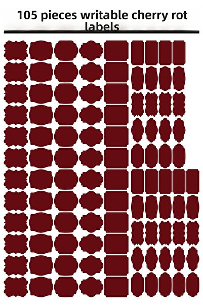 Nurline Etichete inscriptibile de 105 bucăți roșu Claret, autocolante pentru borcane, diferite forme și diferite dimensiuni