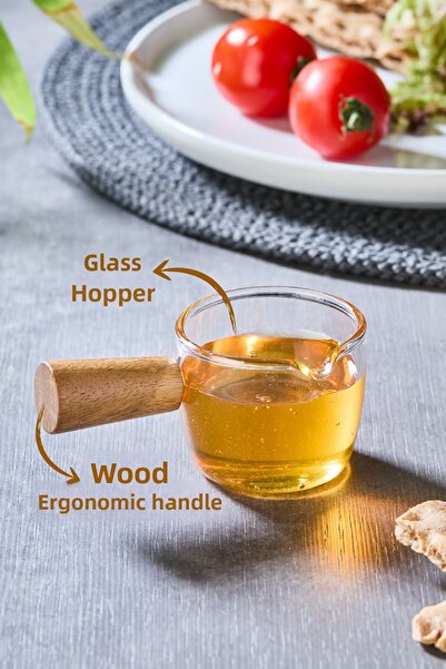 Vienev Small Size Glass Sauce Bowl with Wooden Handle 60 ml