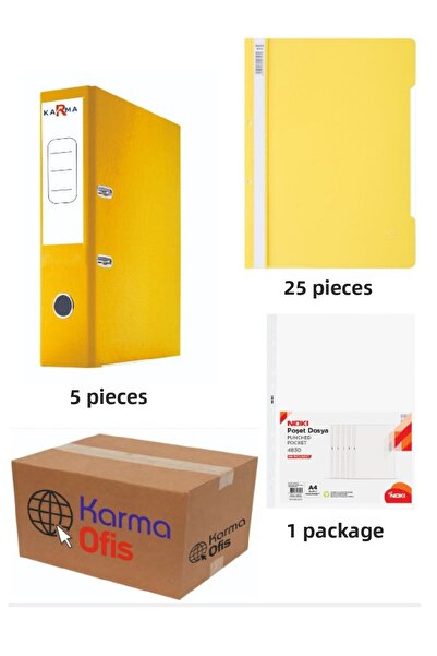 KarmaOfis Ring Binder and Pochette File Set with Yellow Color Wide Office Folder