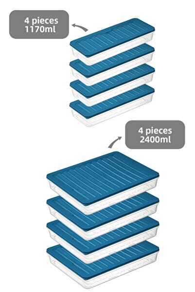 Meleni Home 8-Pack Food Container - Microwave Compatible, Petrol 4x2400 Ml-4x1170 ml