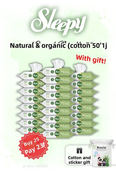 Sleepy مناديل مبللة عضوية اشتري 25 واحصل على 23 وقطن روزي هدية