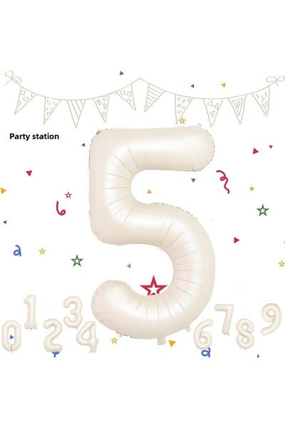 Parti Station 5 Number Foil Balloon Cream Color Number Balloon Age Balloon 76 Cm Number Balloon Flying Balloon Helium Balloon