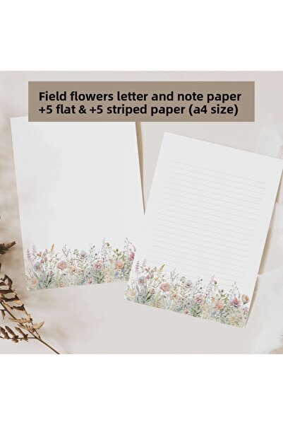 Welly Jones ورق ملاحظات بحروف زهور الحقل، +5 ورق عادي +5 ورق مسطر (حجم A4)