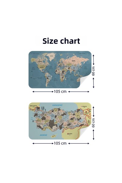 Harita Sepeti Educational Tutorial World And Turkey Map Children's Room Wall Sticker-3889