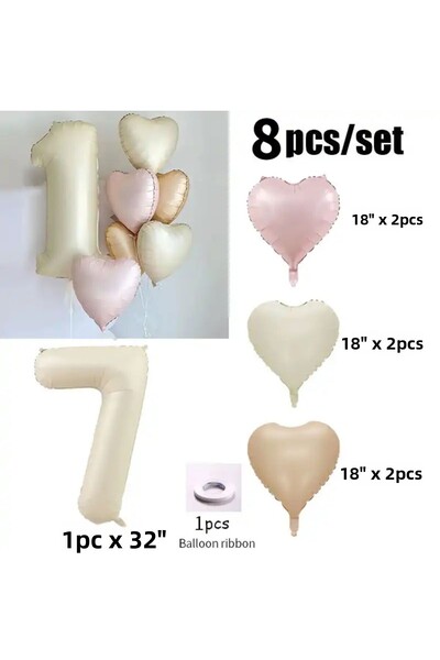 Partifabrik Cream Champagne Pink Satin Foil Heart Balloon Set
