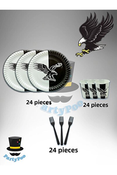 PartyPoo Ασπρόμαυρο Σετ Γενεθλίων με θέμα τον θαυμαστή για 24 άτομα Οικονομικό Σετ