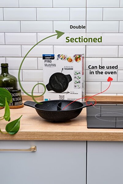ThermoAD سلسلة بايرو - وعاء طهي أسود متعدد الألواح مقاس 22 سم مع حجرة ذاتية