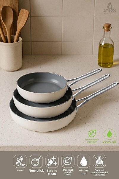 Amboss 3 Piece Seranova Mega Fireproof Non-Stick Ceramic Pan Set