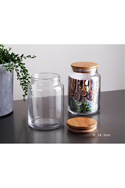 Ün-Ev 3-Piece Bamboo Vacuum Glass Jar with Lid 0.80 Lt