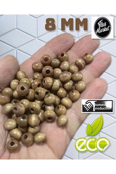 Flea Market Икономичен пакет 1 килограм 8 мм дървени мъниста - МЛЯКО КАФЕ - (...