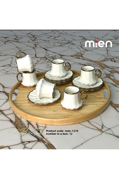MİEN Gilded White 6-Piece Cup Set, Gilded Porcelain Turkish Coffee Cup Set