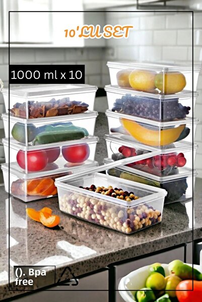 Espas Home 10 Self-Covered Storage Containers Suitable for Deep Freezer - 10 Pieces 1 Lt