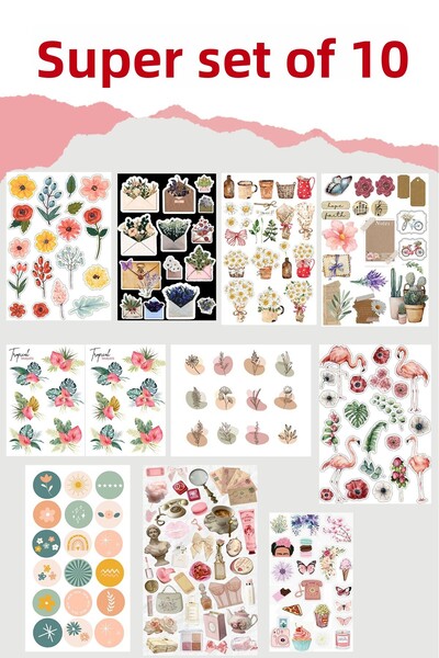 LiyaCraft Σετ αυτοκόλλητων 10 φύλλων Flower & Vintage Κατάλληλο για Planner A...