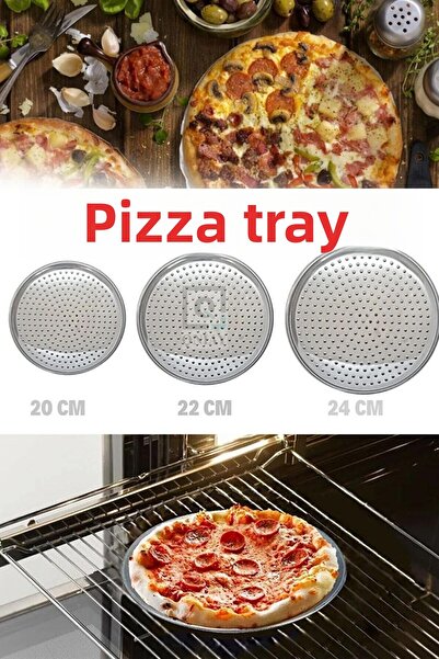 Kalsiyum Mood Set of 3 20*22*24 cm Cooking Non-Stick Steel Perforated Pizza Tray - Compatible with Stove Oven