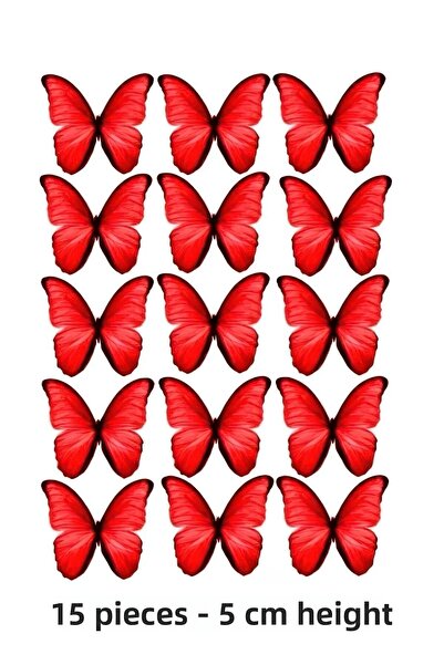 printiks فراشة حمراء 15 قطعة 6 سم 4 سم زينة كعكة صالحة للأكل كوكي كب كيك حلوى اللب طباعة الورق