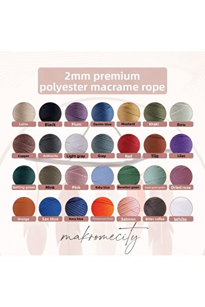 Makromecity Premium 100 Gr Polyester Macrame Thread Mustard 2mm - 120 M Supla Thread And Bag Thread