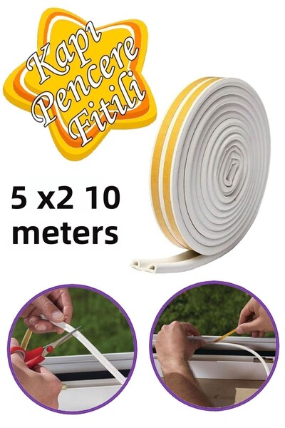 GLASWEN شريط نافذة الباب 5 × 2 = 10 متر، شريط لاصق أبيض اللون، شريط عازل بارد