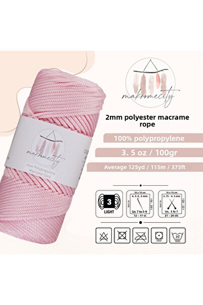 Makromecity Πριμίουμ 100 γρ Πολυεστέρας Μακραμέ Σπάγγος Ροζ Σκόνη 2mm - 120 Μ Σπάγγος Supla και Νήμα Τσάντας