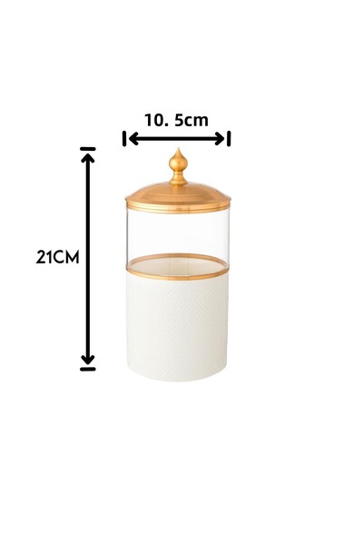 Dania White porcelain and glass jar with metal lid, 10.5 x 19