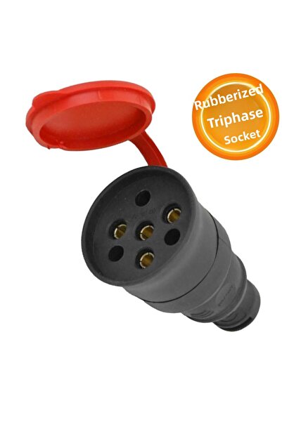 Badem10 Robust Three Phase Rubberized Cable Garden Outdoor Sheltered Waterproof Black Covered Female Plug Single 16A