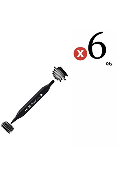 Tinge قلم تحديد مزدوج الأطراف 120 أسود، مجموعة 6 قطع