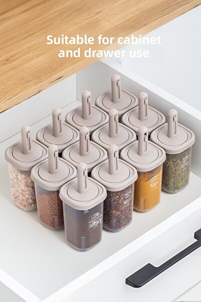 Porsima 1104 Model Set of 14 - Spice Bowl Set with Slide, Spoon, Leak-Proof Lid and Label