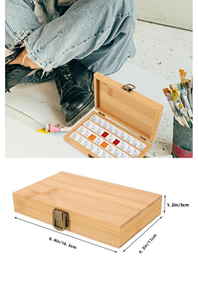 Art Tone Paleta de vopsea din bambus - Cutie de depozitare cu 36 de compartimente (pentru acuarelă, acrilic, ulei și vopsea guașă)