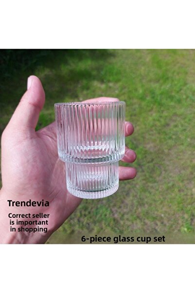 Janset 6 Kişililk Glass Striped Model Soft Drink Cup 200 ml