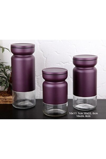 ALBETTO طقم وعاء تخزين زجاجي مطلي بالمعدن مكون من 3 قطع باللون الأرجواني