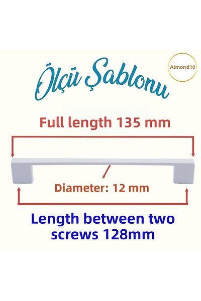 Badem10 Gölcük Mobilier drept Dulap de bucătărie Sertar Capac dulap Mâner metalic Mâner Mâner alb 128 Mm-12,8 Cm