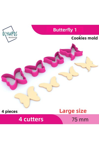 Olympos Atölye Large Size Butterflies Set 75mm 4 Pieces for Cookies, Candy Do...