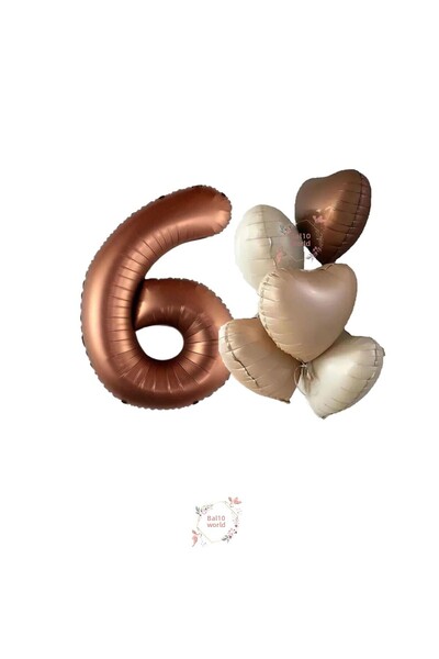 BAL10 DÜNYASI Bal10 Brown Color Number and 5-Piece Daisy Foil Balloon Set Age 6