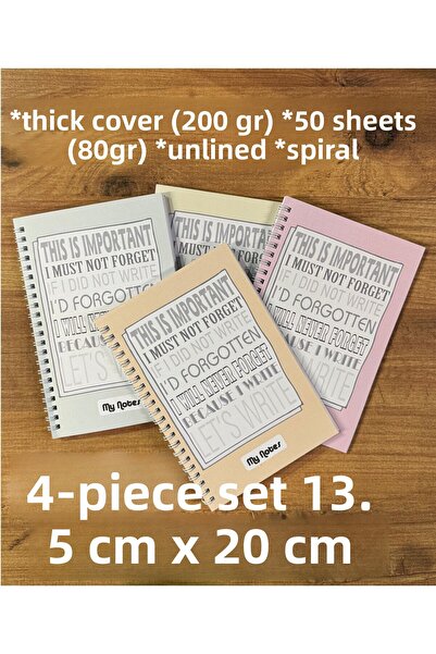 elçinbirlik A5 Spiral Set of 4 Unlined School Notebook Set 13.5 X 20 cm 50 Sh...